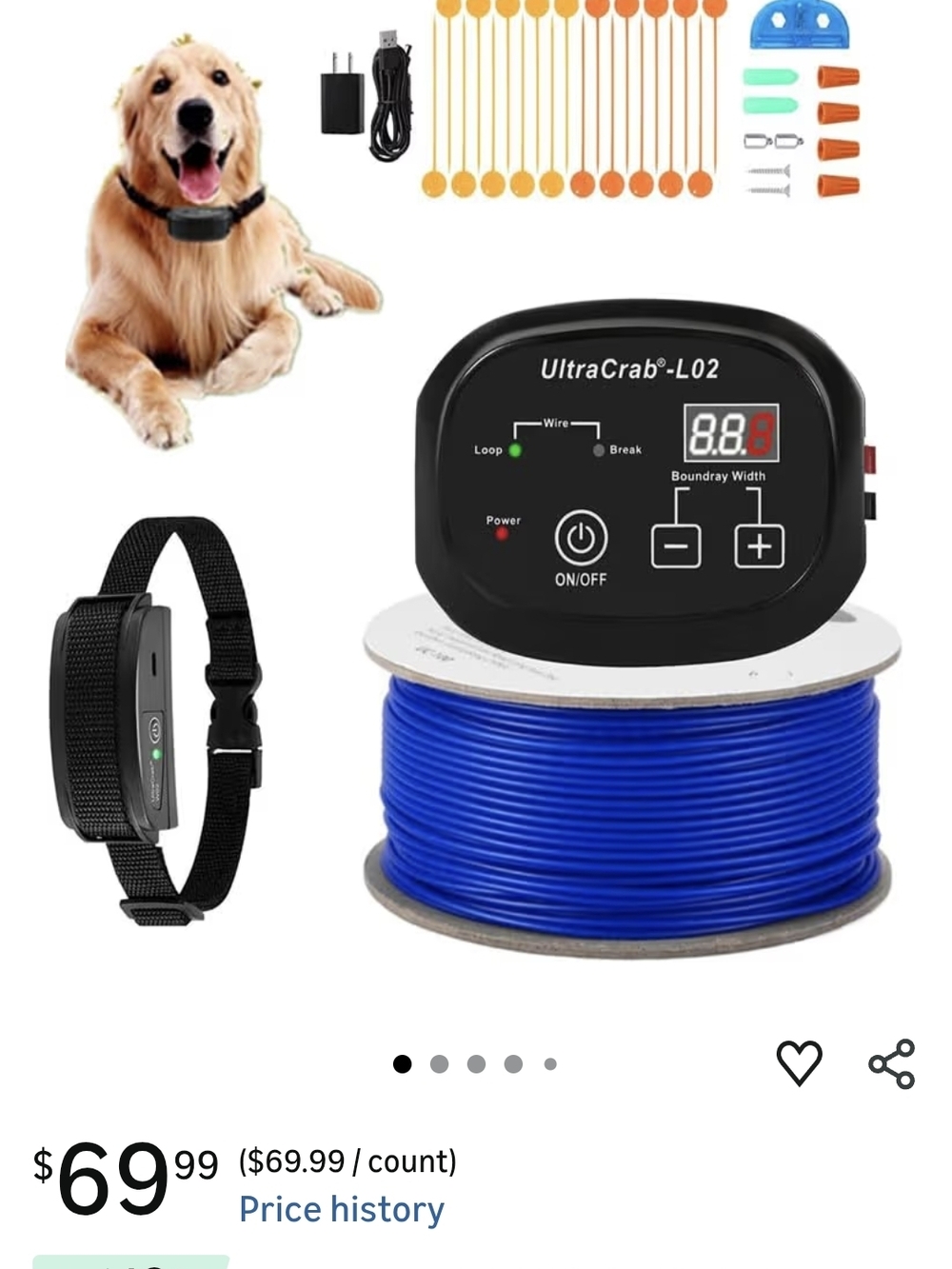 UltraCrab L02 Electric Dog Fence Kit - Blue Wire